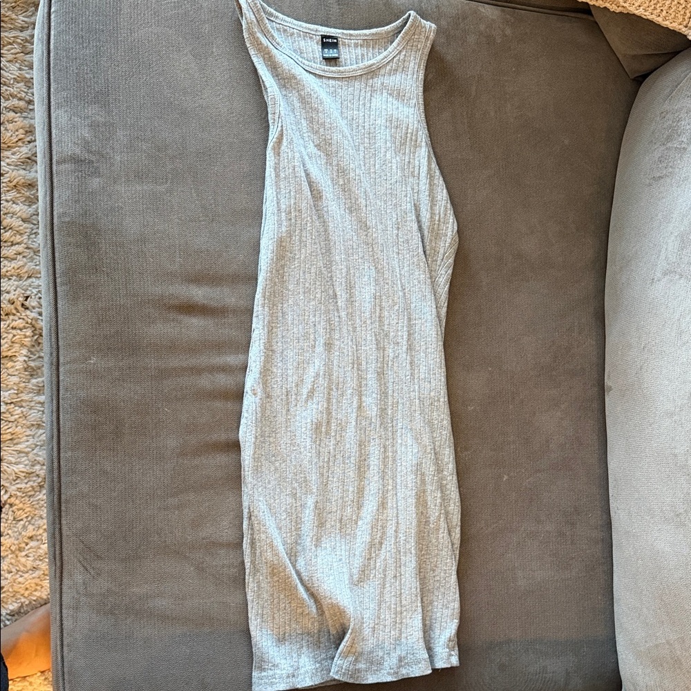 SHEIN Light Gray Ribbed Midi Dress